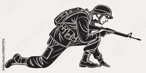 soldier in a crouching position aiming a rifle Vector