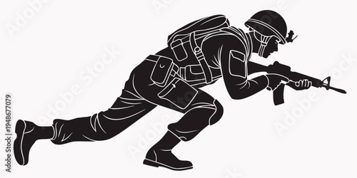 a soldier is running with a gun in a tactical position Vector