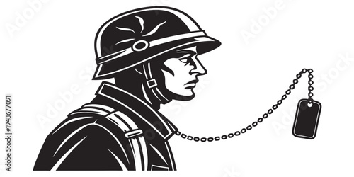 a firefighter wearing a helmet and a dog tag on a chain Vector