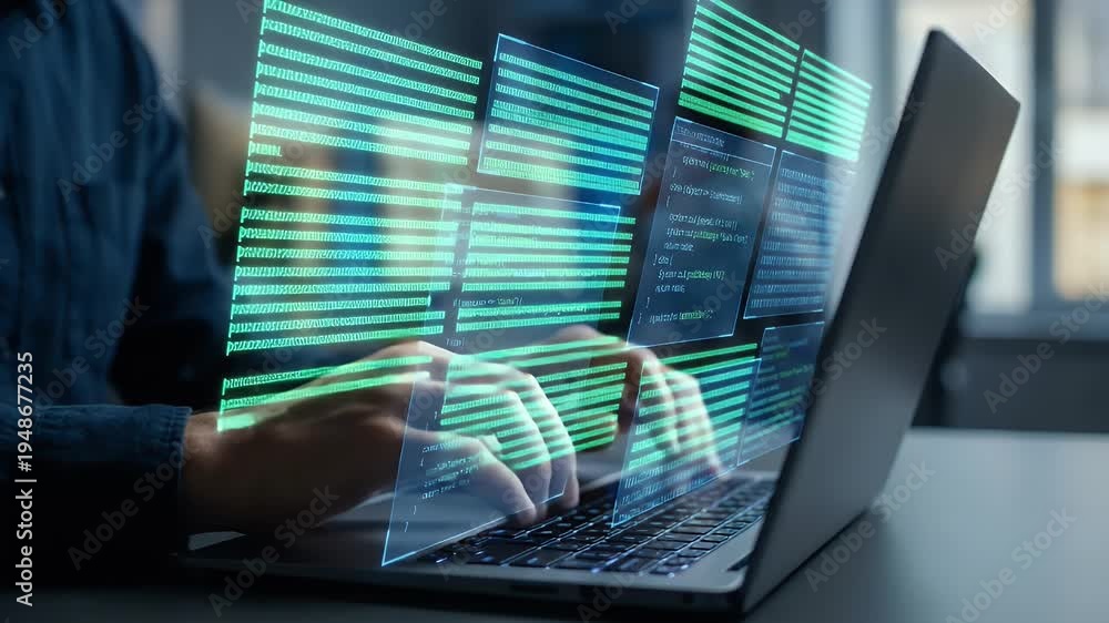 Vídeo do Stock: Capture a focused programmer typing on a laptop as ...