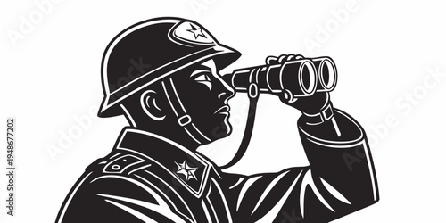 a man wearing a hard hat looking through binoculars Vector