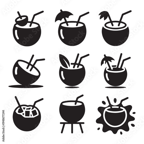 Coconut Drink Icons Set