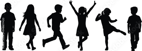 Large collection of black silhouettes featuring babies and toddlers in various active poses like crawling, sitting, and playing isolated on white