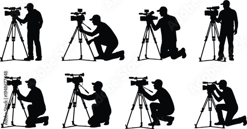 Large collection of black silhouettes featuring groups of friends, teenagers, and students talking, walking, and socializing isolated on white background