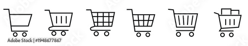A set of simple shopping cart icons on a white background