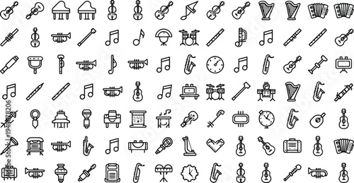 Set of 96 music and audio icons vector