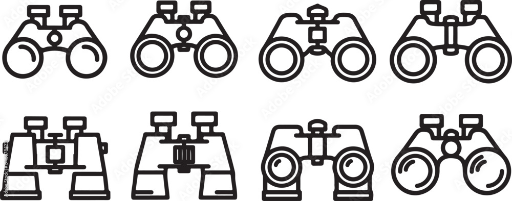 Fototapeta premium A collection of various binoculars designs and styles for observation and outdoor activities. Vector