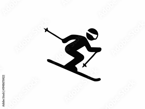 Skier Icon Vector Illustration, Downhill Skiing Athlete Symbol for Winter Sports and Mountain Activity