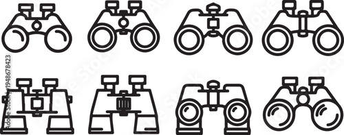 A collection of various binoculars designs and styles for observation and outdoor activities. Vector