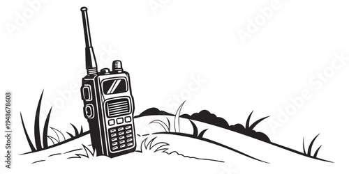 a handheld two way radio on a grassy hill Vector