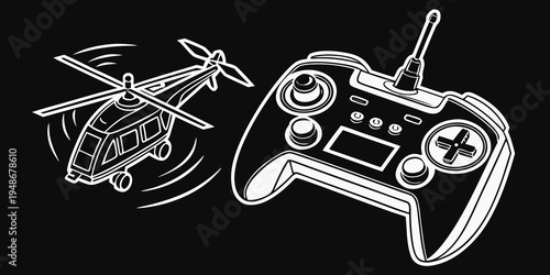 a remote control helicopter with a controller Vector