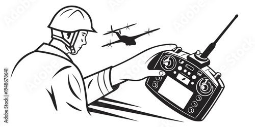 man operating remote control for drone Vector