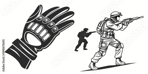 a soldier and a man with a gun in a tactical operation Vector