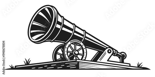 a large old cannon sitting on a grassy hill Vector