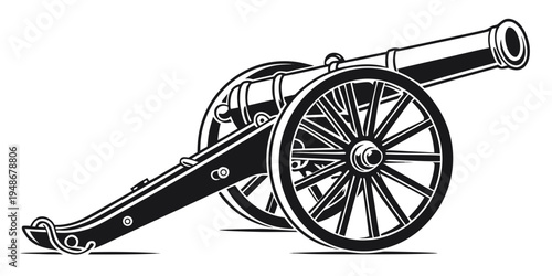 a black and white drawing of a cannon Vector