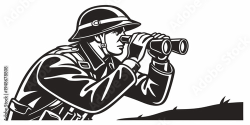 soldier in a helmet aiming a rifle Vector