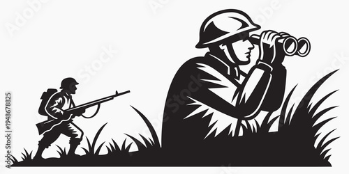 soldiers in combat with rifle and binoculars Vector