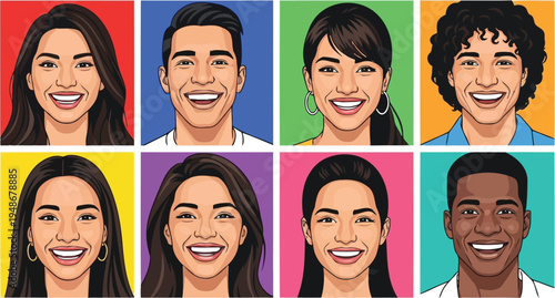 Diverse smiling people vector avatars flat illustration