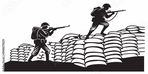 soldiers climbing over a pile of books with guns Vector