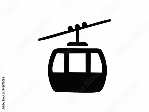 Cable Car Icon Vector Illustration, Gondola Lift Symbol for Winter Resort and Mountain Transportation.