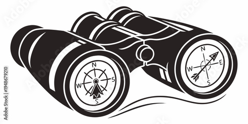 a pair of binoculars with a compass on one side Vector