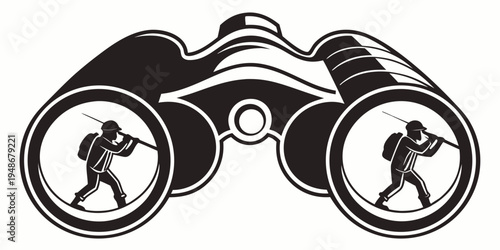 a pair of binoculars with two people inside the lenses Vector