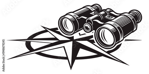 a pair of binoculars on a compass Vector