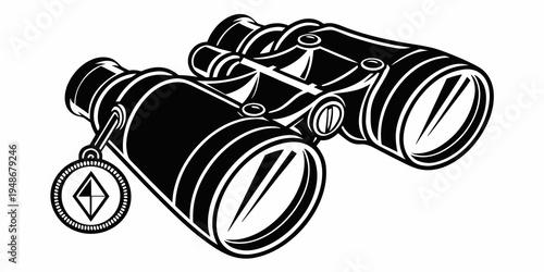 a pair of black binoculars with a strap Vector