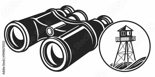 a pair of binoculars and a lighthouse in the distance Vector