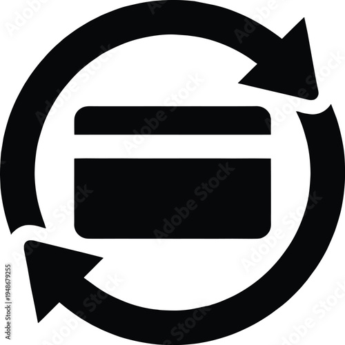 Black Credit Card with Circular Arrows Icon Vector