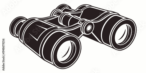 a black binocular with white outlines on a white background Vector