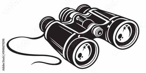 a pair of black binoculars with a strap Vector