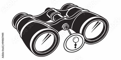 a pair of black binoculars with a keyhole lock Vector