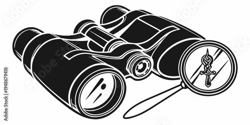 a pair of black binoculars with a magnifying glass Vector