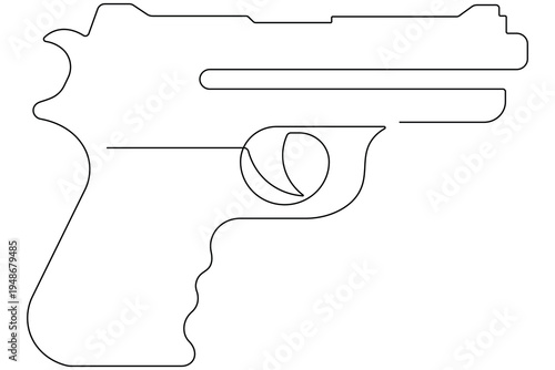 Minimalist handgun line art drawing for logo emblem or tattoo design