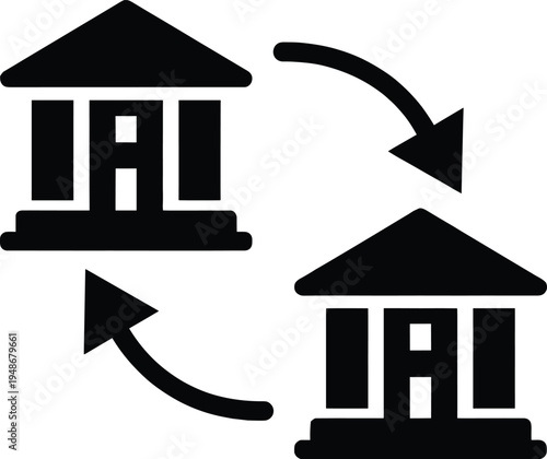 Black Bank to Bank Money Transfer Icon Vector
