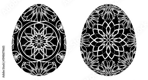 Set of 2 black and white Easter egg illustrations vector