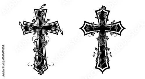 Set of 2 ornate cross icons vector