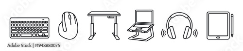 Collection of essential modern office and technology accessories for a productive and ergonomic workspace setup.