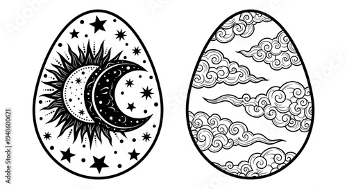Set of 2 Easter egg icons vector, celestial and cloud designs