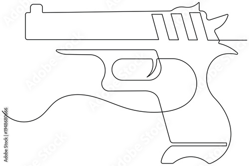 Single line art pistol illustration minimalist military and security concept