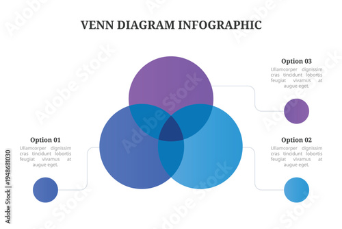 Three Circle Venn Diagram Overlap Business Infographic Template