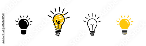 A set of four light bulb icons in different colors and styles