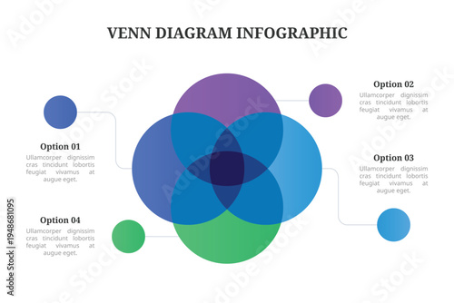 Four Circle Venn Diagram Overlap Business Infographic Template