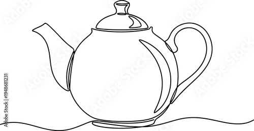 A simple line drawing of a teapot with a curved body and spout