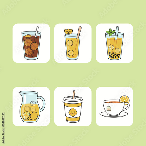 Collection of dishwashing liquid and detergent bottles in green and blue colors, household cleaning supplies for kitchen hygiene, plastic containers with caps, vector flat icons for domestic use