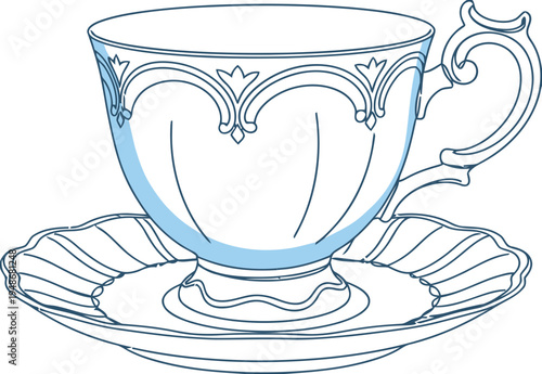 Elegant blue teacup and saucer illustration