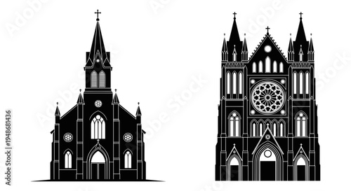 Set of 2 Gothic church buildings vector