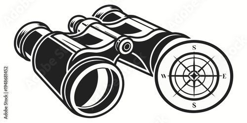 a black and white drawing of binoculars Vector
