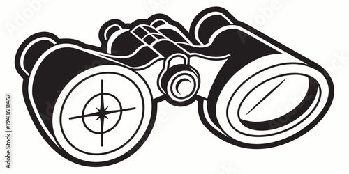 a pair of black binoculars with a crosshair on the lens Vector